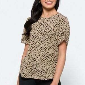 Papermoon Tan Claudia ruched sleeve blouse